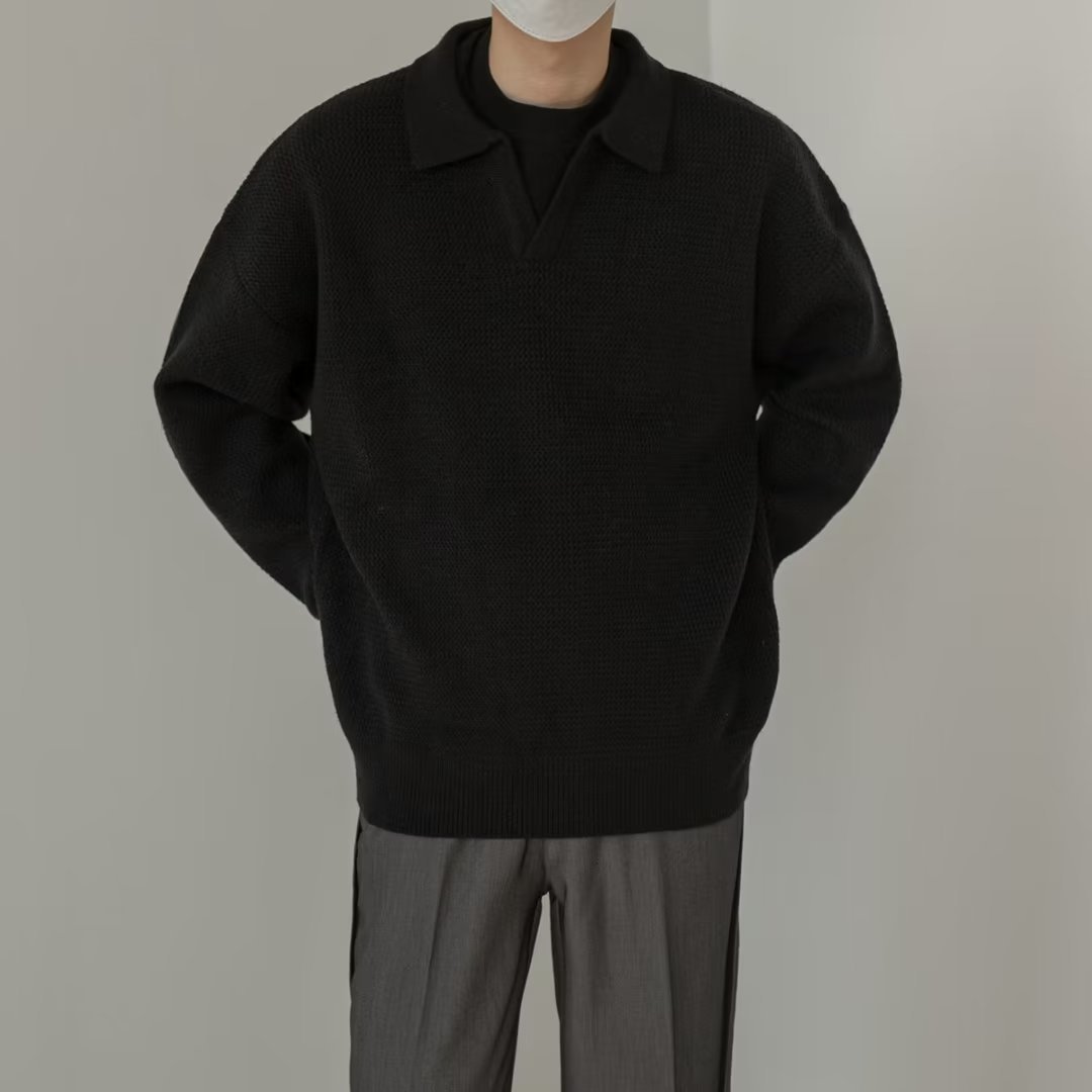 American Retro Khaki Stand Collar Sweater Men's Spring And Autumn