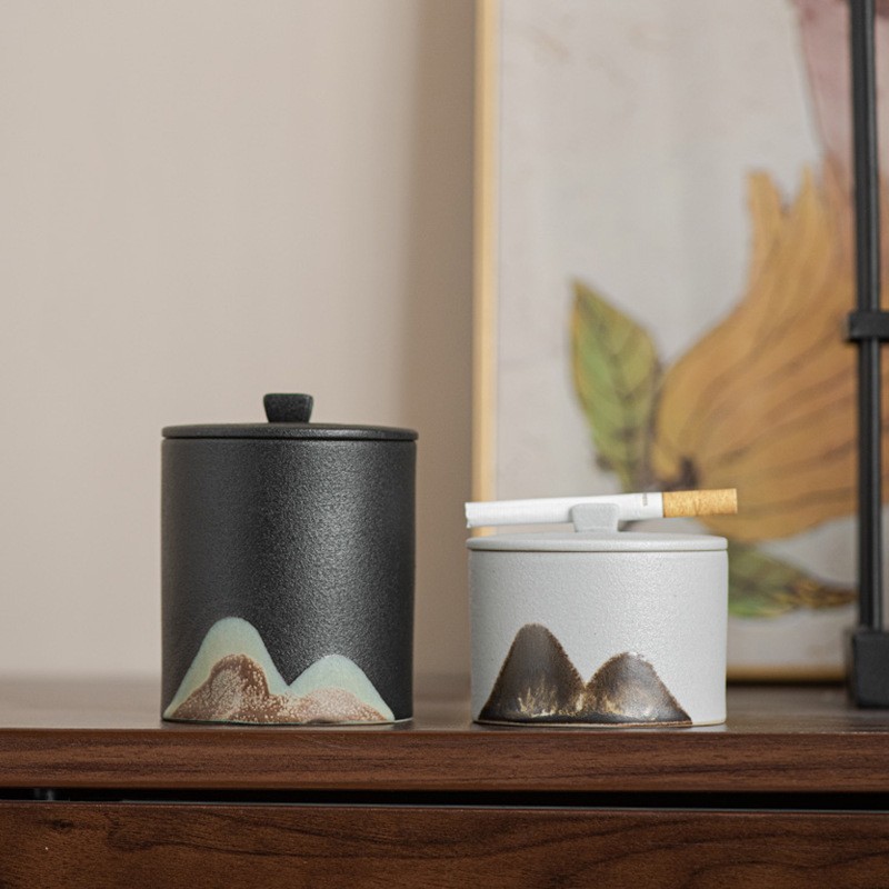 Yuanshan Stoneware Business Office Ashtray With Lid
