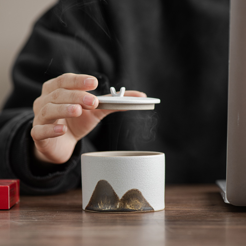 Yuanshan Stoneware Business Office Ashtray With Lid - Image 11