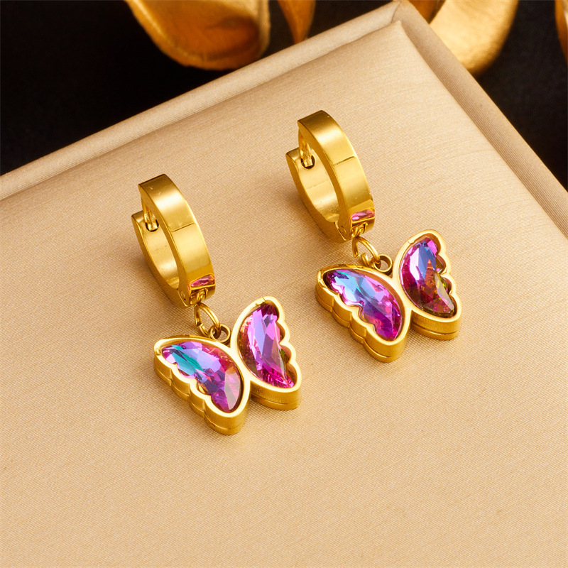 Title 1, Purple Rhinestone Butterfly Earrings