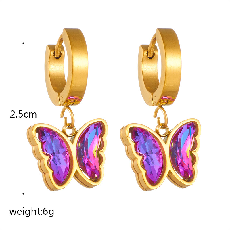 Title 3, Purple Rhinestone Butterfly Earrings