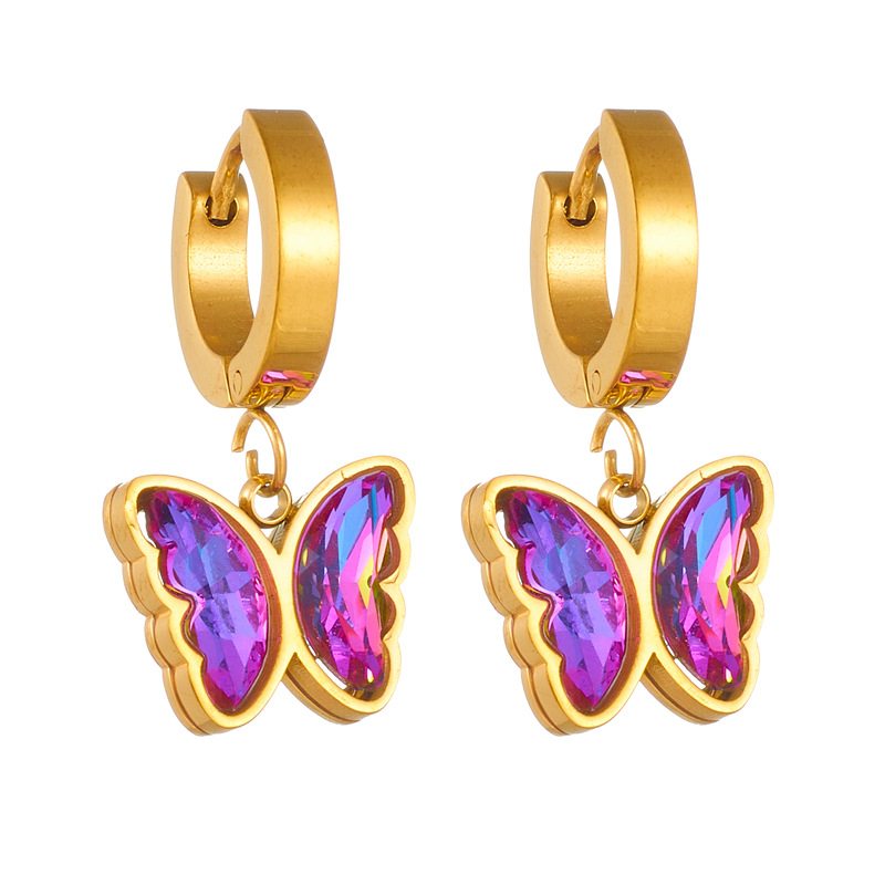 Title 4, Purple Rhinestone Butterfly Earrings