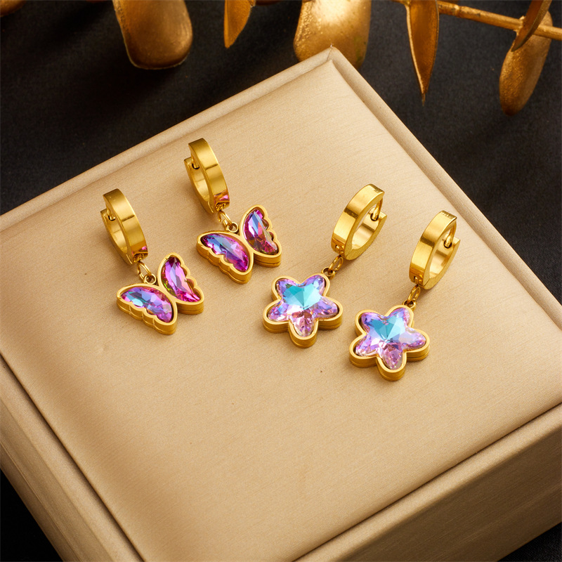 Title 5, Purple Rhinestone Butterfly Earrings