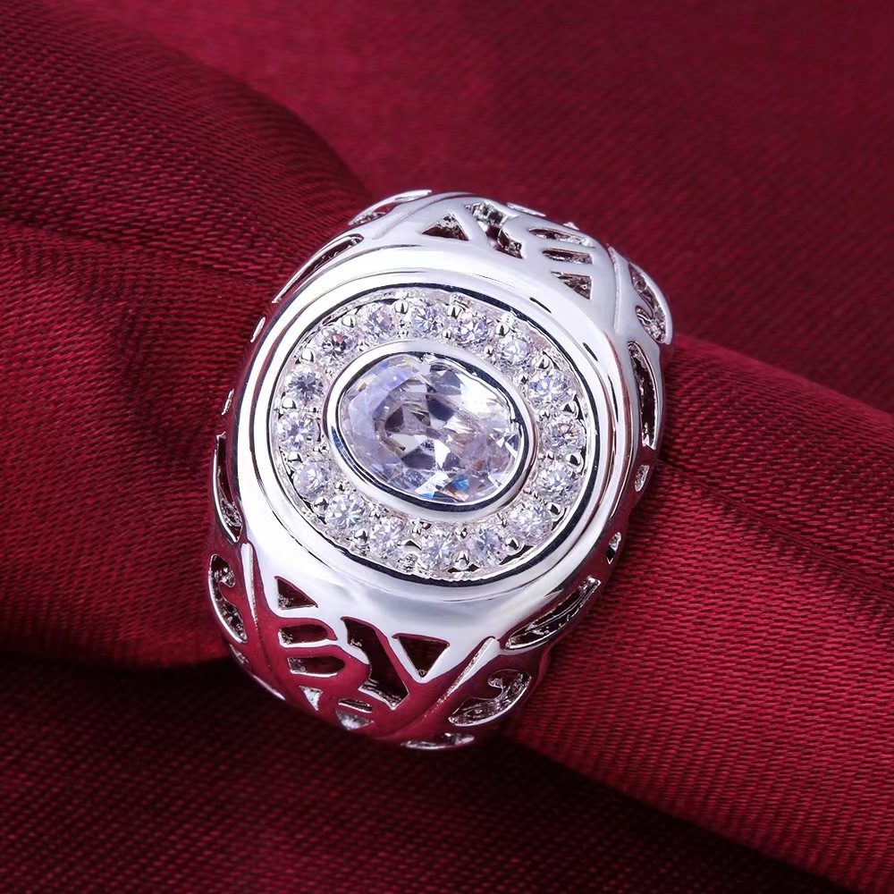 Women's Silver-plated Round Zircon Ring