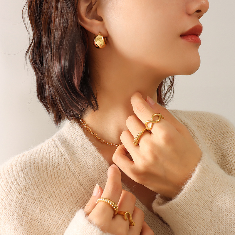 C- Shaped Earrings Stainless Steel 18K Gold Plating Stud Earrings