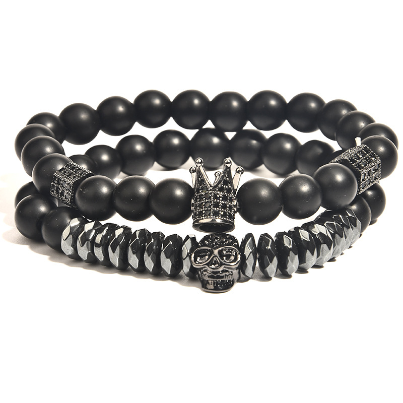 Inlaid Zircon Skull Crown Men's Bracelet