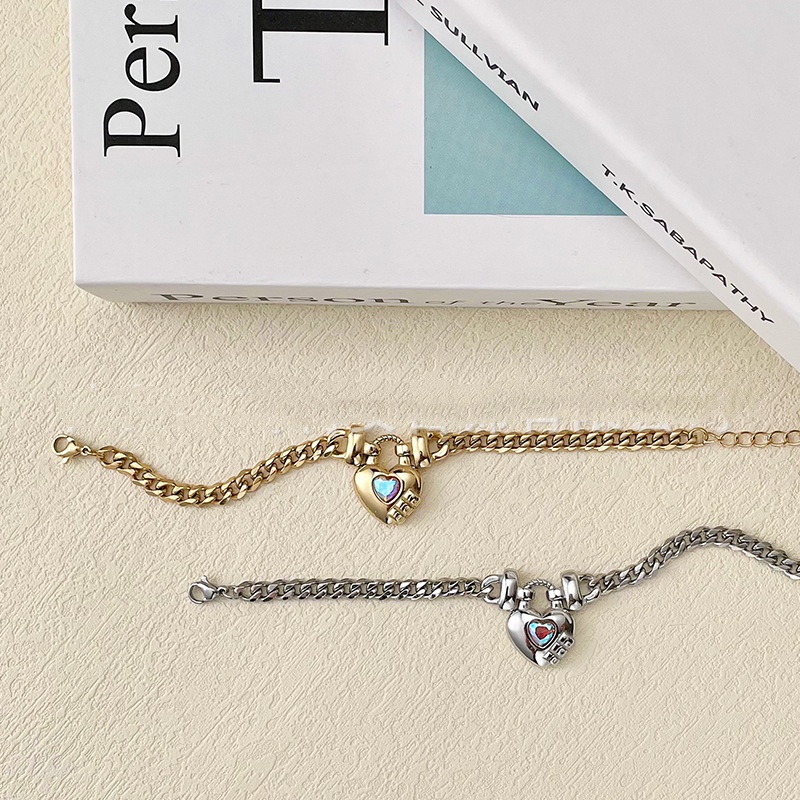 14K Gold Plated Titanium Steel Heart-shaped Lock Pendant Bracelet