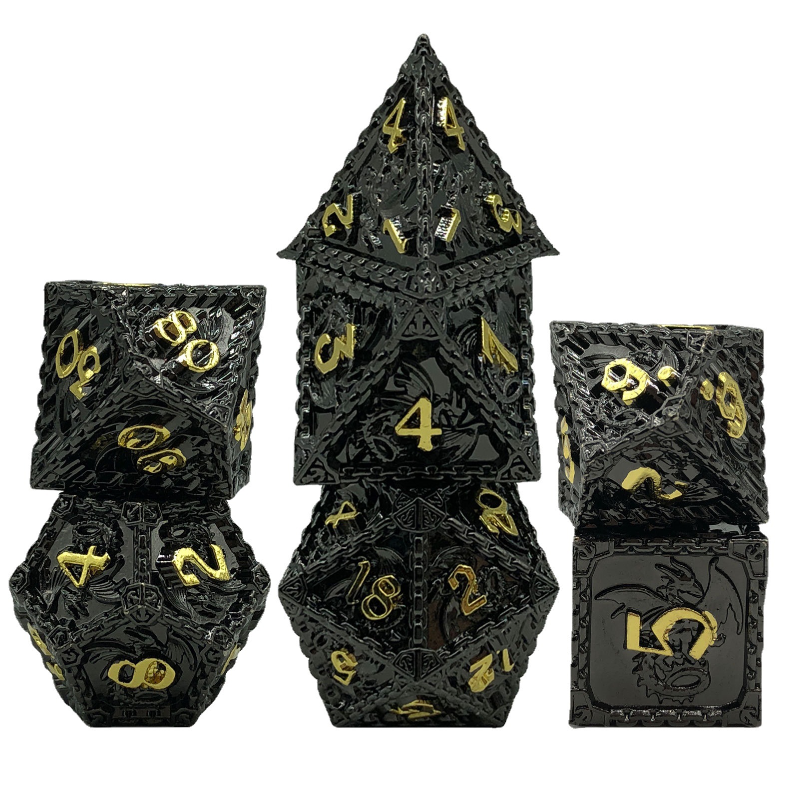 Title 9, Metal Solid Dragon And Dungeon Polyhedral Dice