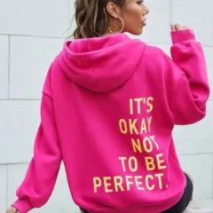 Women's Multi-colour Letters Printed All-matching Casual Long Sleeve Sweatshirt - Rose - View 1
