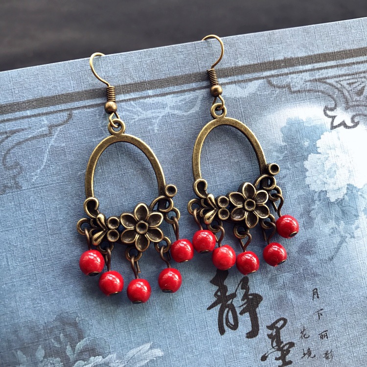 Ethnic Style Flower Tassel Versatile Classical Earrings