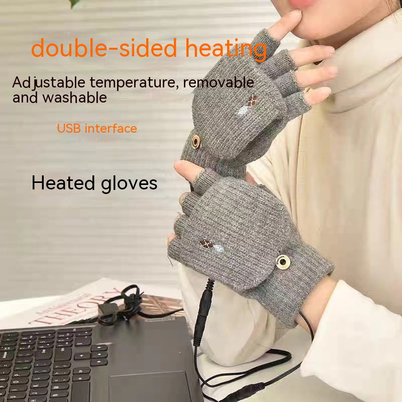 Title 1, Flip Half Finger Knitted USB Heating Gloves