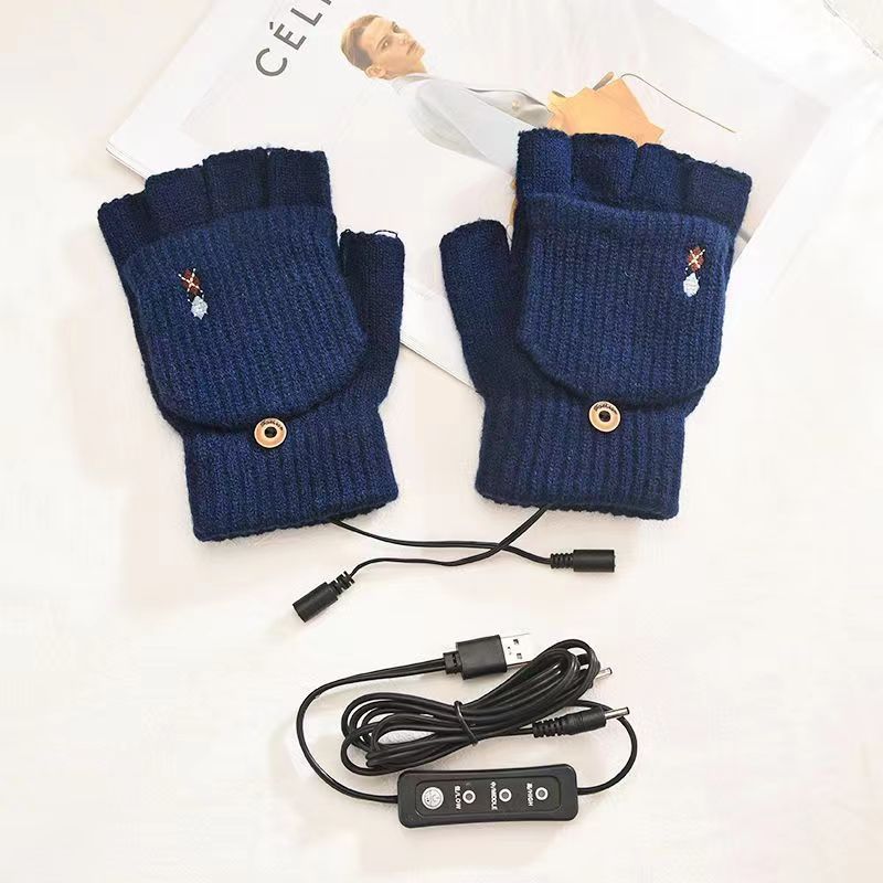 Title 4, Flip Half Finger Knitted USB Heating Gloves