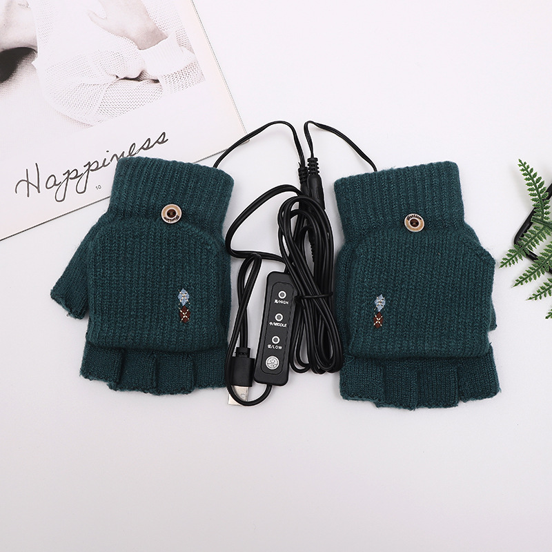 Title 5, Flip Half Finger Knitted USB Heating Gloves