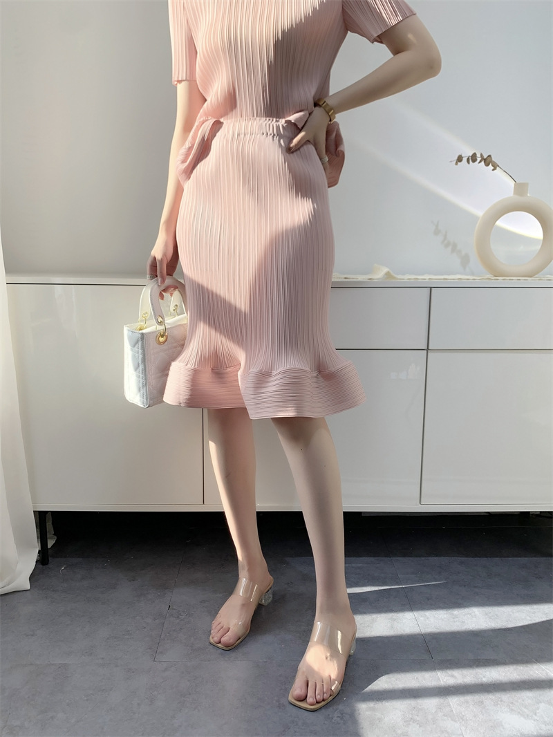 Women's Top Skirt Casual Pleated Suit