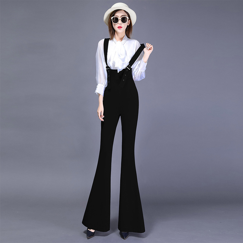 Suspender Pants High Waist Flared Pants Mopping Floor