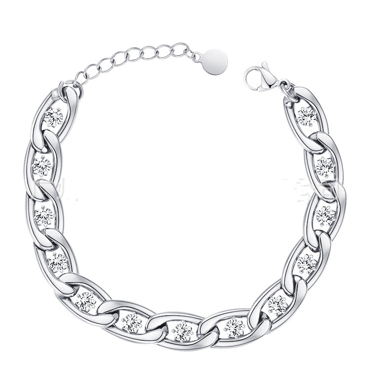 Titanium Steel Rhinestones Metal Texture Bracelet