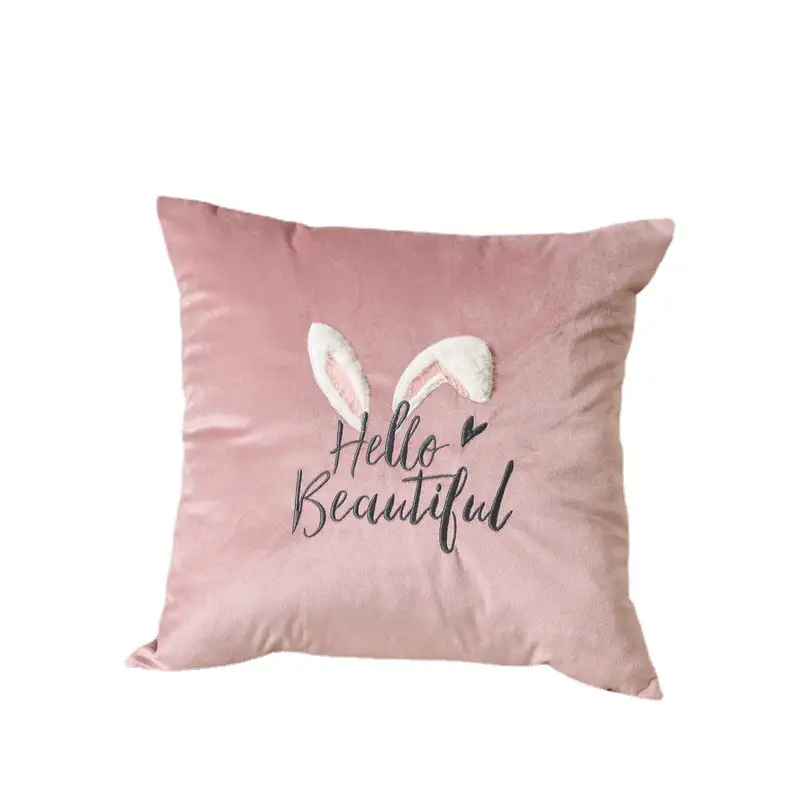 Embroidered Velvet Plush Cute Sofa Decorative Cushion Pillow Cover