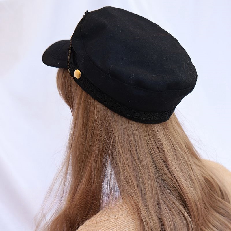 Autumn And Winter Berets Spring New Lolita Army Lolita Design Minority Simple Black Hat Female Spring