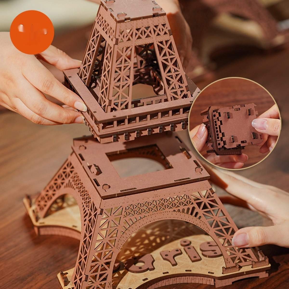 Title 1, Eiffeltoren Nacht 3D-puzzelmodel Houten geassem...