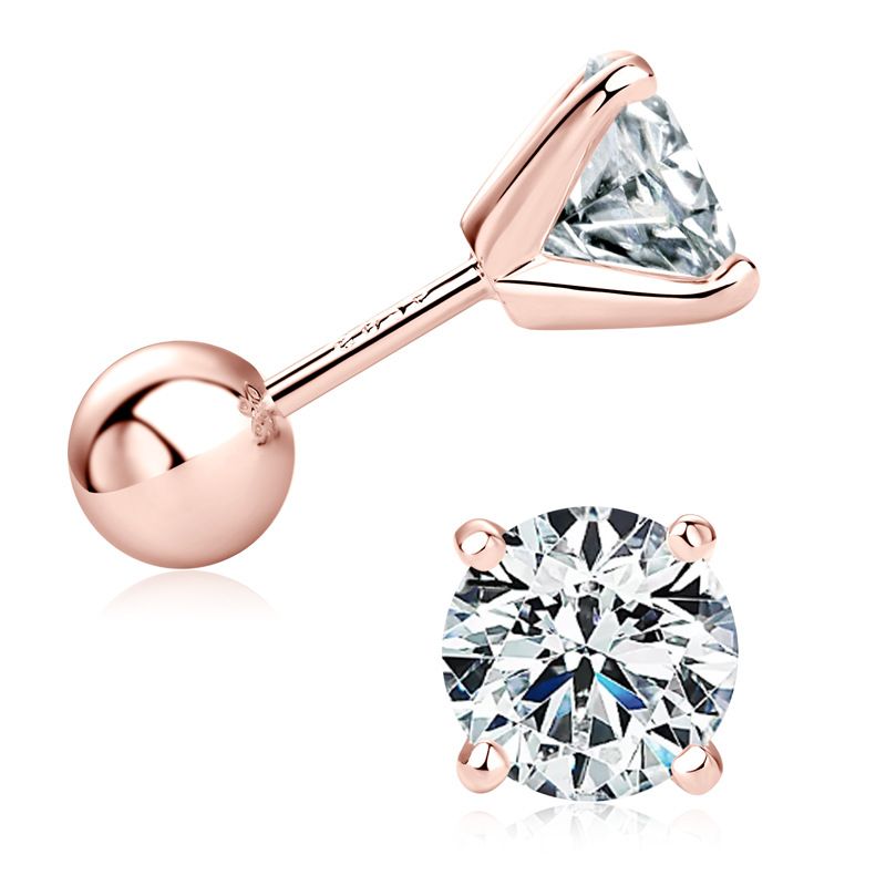 Simple Stylish Round Four-claw Diamond Stud Earrings