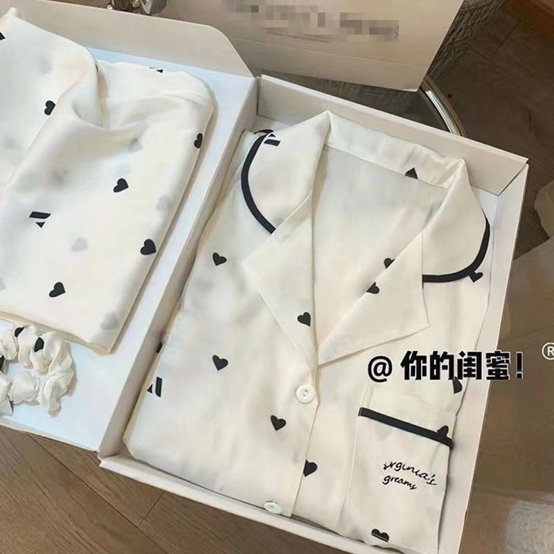 Title 4, Ice Silk Pajamas Long Sleeve Simple Homewear Suit