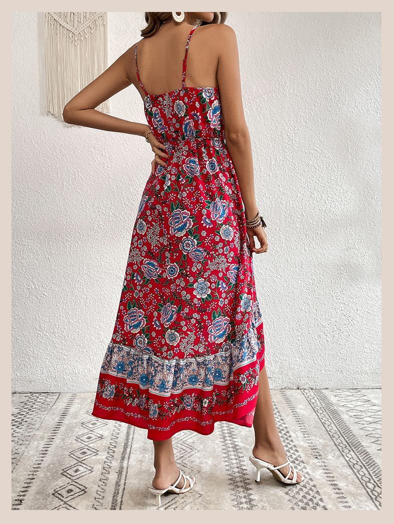 Wine Red Floral Asymmetric Sling Dress 6