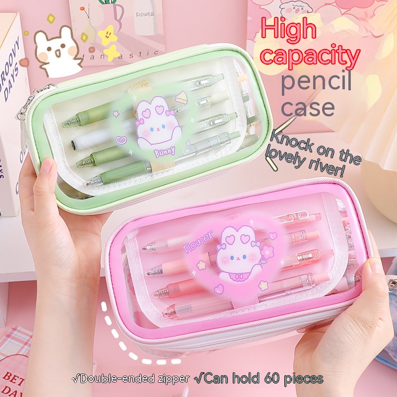 Cartoon Transparent Colorful Large Capacity Pencil Case