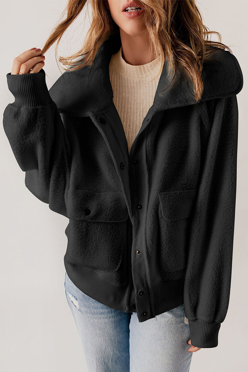 Casual Cardigan Breasted Jacket Women's Warm Plush Long Sleeve Jacket