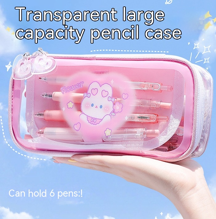 Title 3, Cartoon Transparent Colorful Large Capacity Pen...