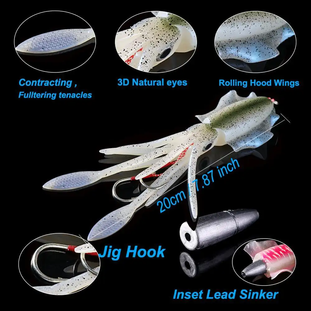 UVluminous Bionic Squid Fishing Lure Deep Sea Boat Fishing Bait