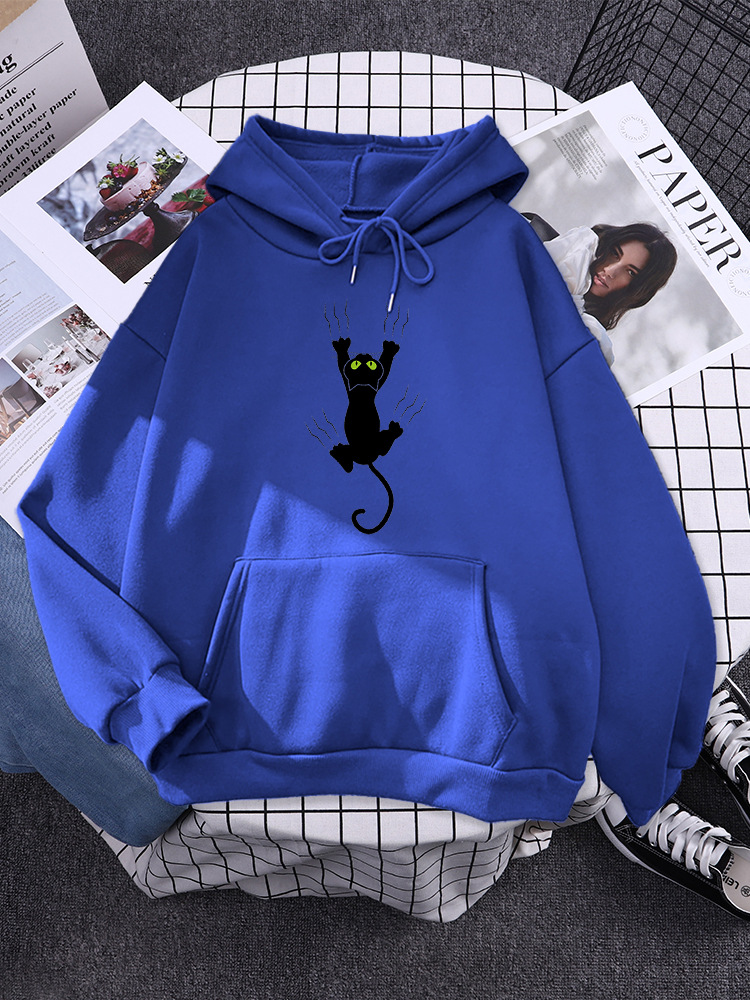 Women's Black Cat Cartoon Printed Hoodie