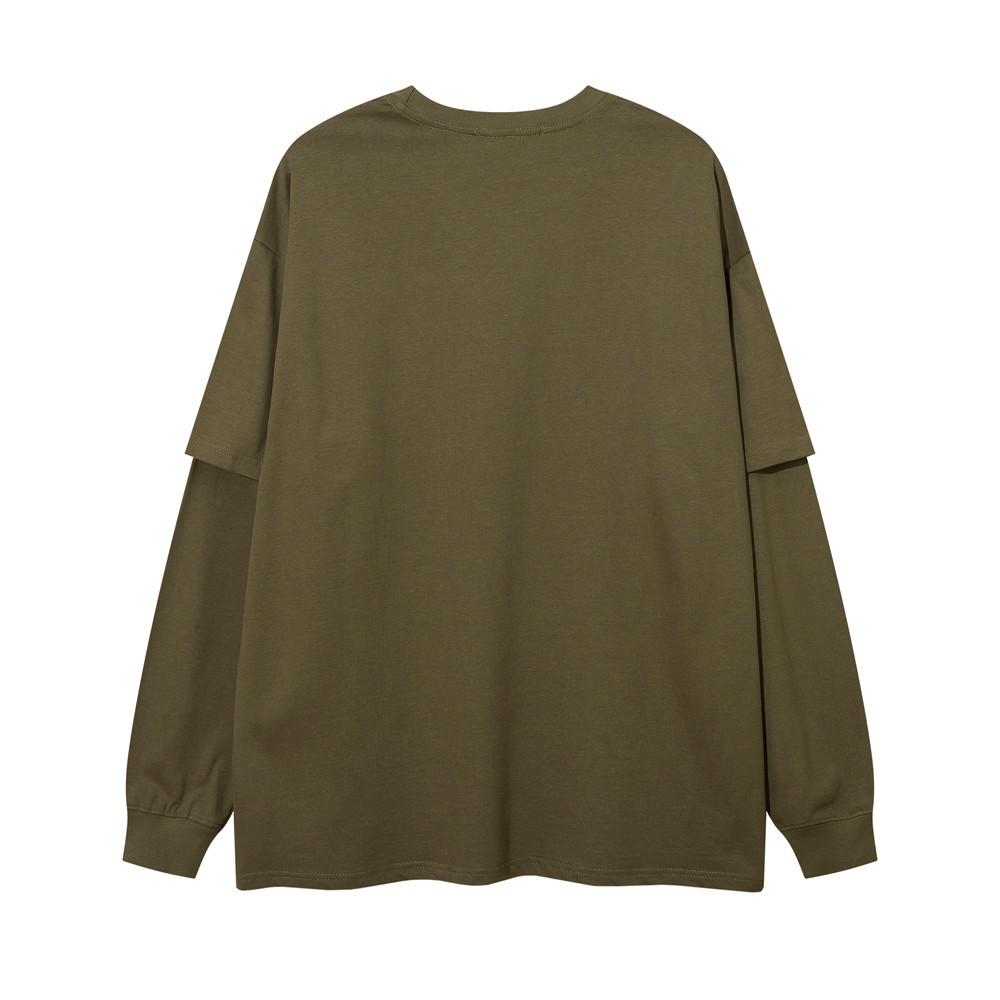 Fake Two-piece Letter Printed Round Neck Long Sleeve Sports Top