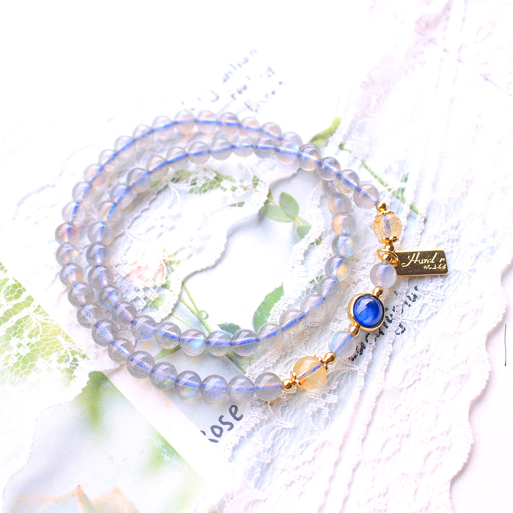 Natural Gray Moonstone Blue Design DIY All-match Bracelet Workers
