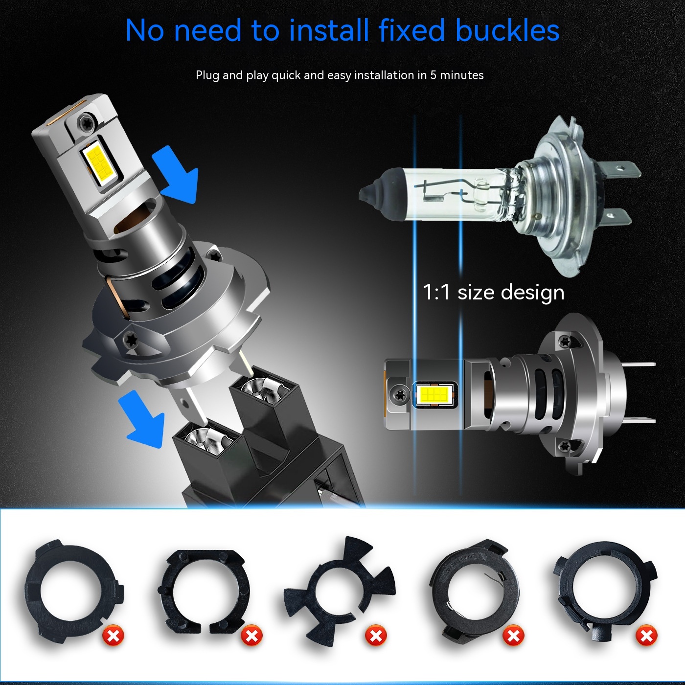Direct Plug H7 With Fin Fan Car LED Headlight 16-core Mini Electrodeless Bright Bulb Private Model