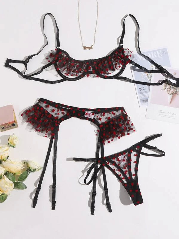 Title 5, Sexy Lingerie Sexy Love Polka Dot Ruffled See-t...