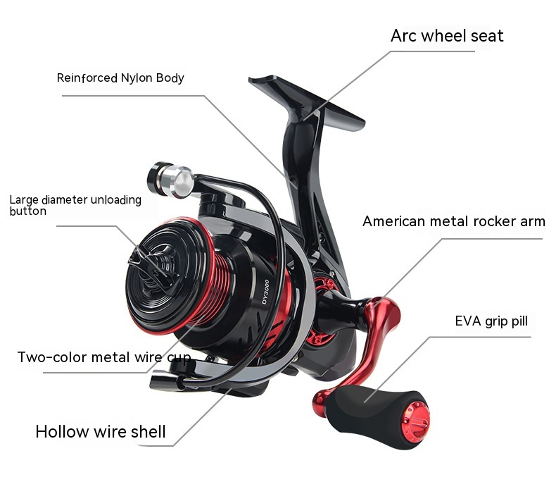 Title 5, Double Crank Spinning Reel All Metal Spool Lure...