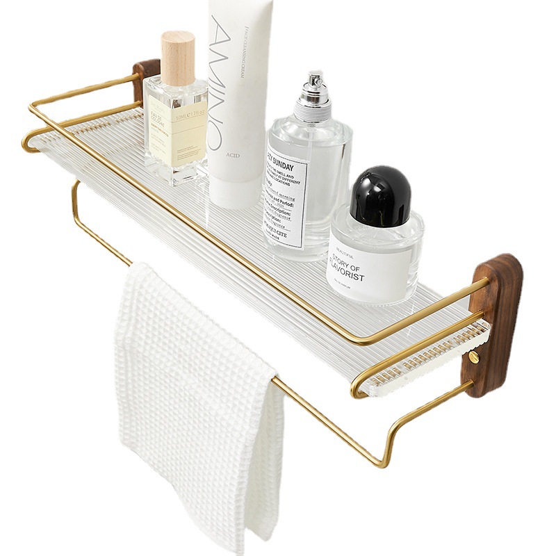 Title 6, Acrylic Bathroom Walnut Storage Rack Punch Free...