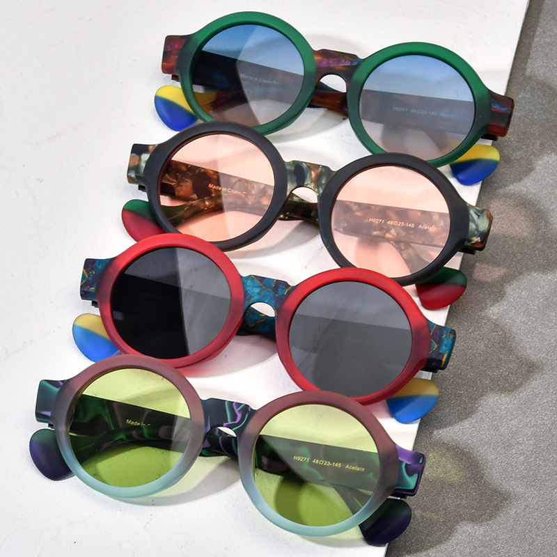 Unisex Color Matching Frosted Plate Round Sunglasses
