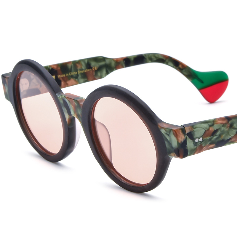 Unisex Color Matching Frosted Plate Round Sunglasses