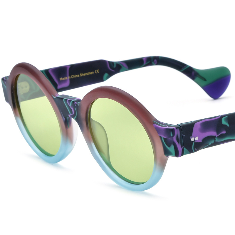 Unisex Color Matching Frosted Plate Round Sunglasses
