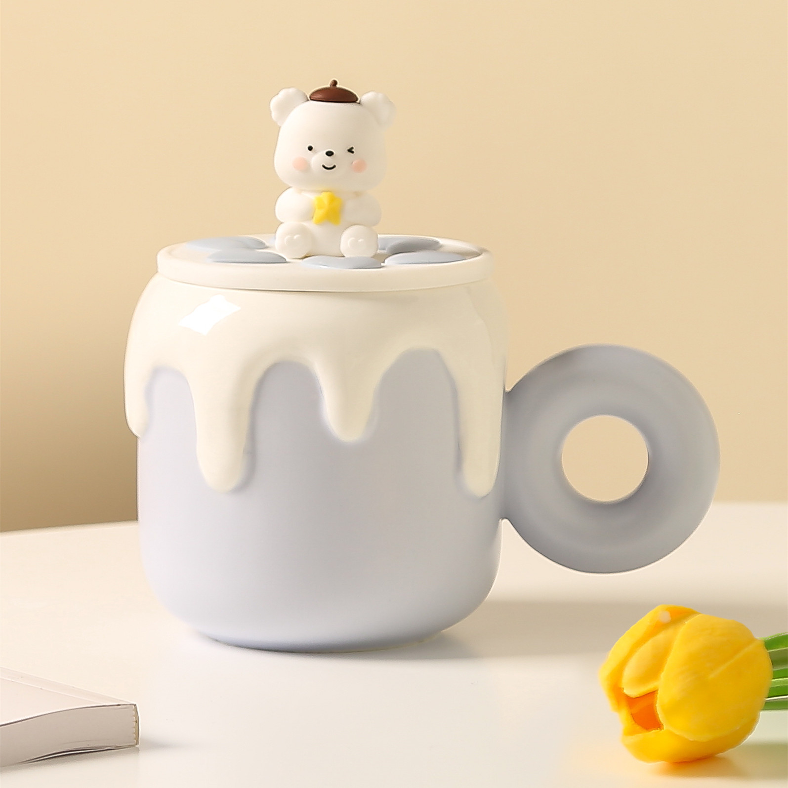 Title 3, Little Bear Ceramic Cup With Lid Large Capacity...