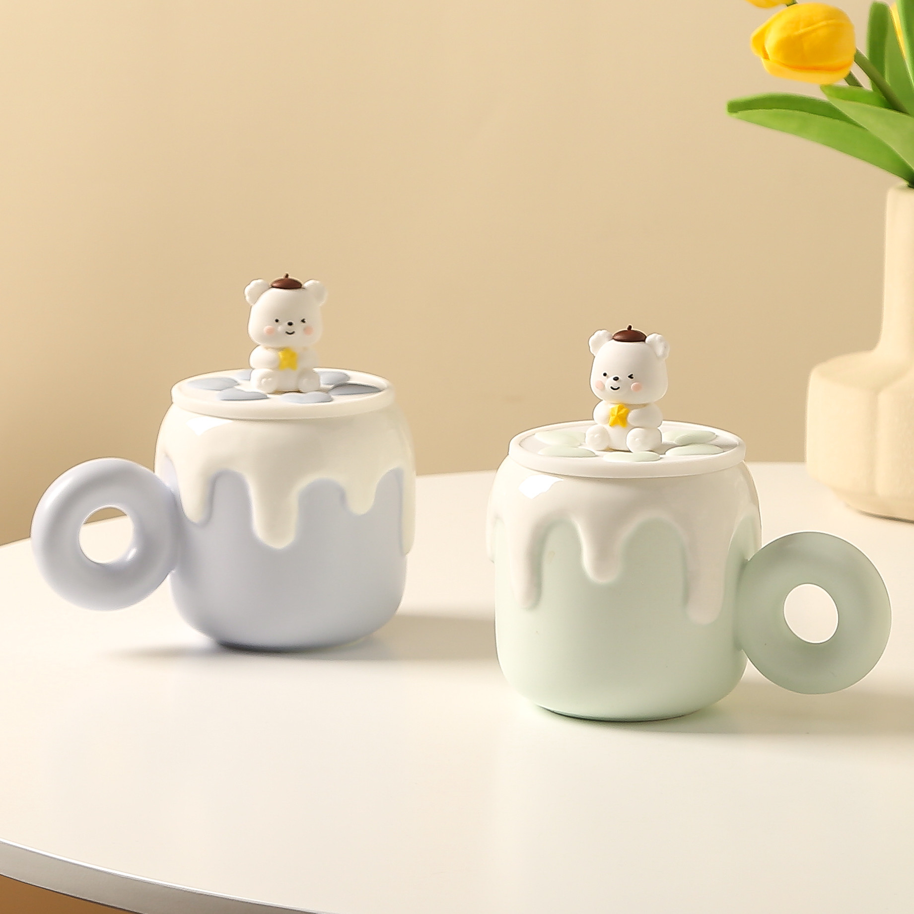 Title 6, Little Bear Ceramic Cup With Lid Large Capacity...