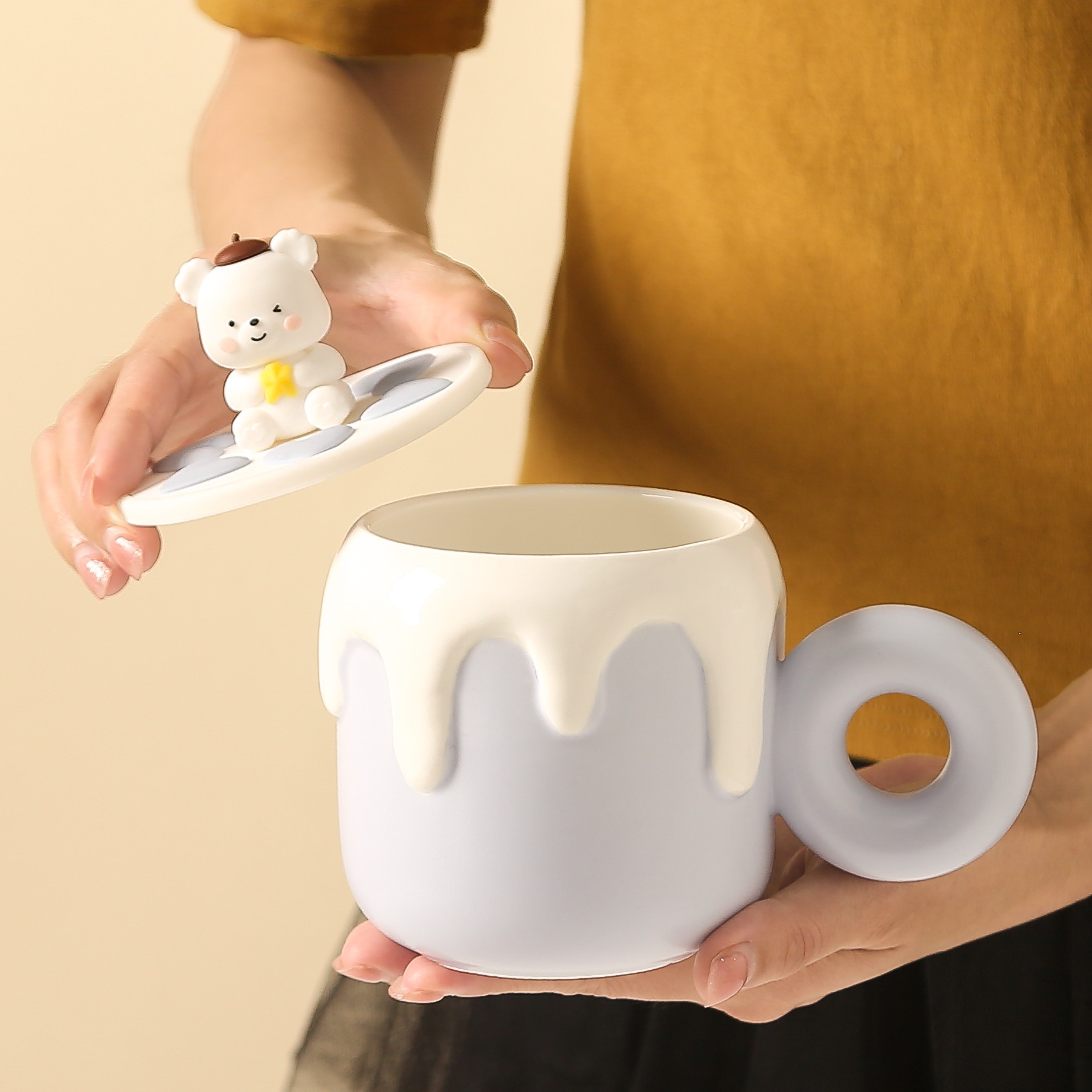 Title 8, Little Bear Ceramic Cup With Lid Large Capacity...