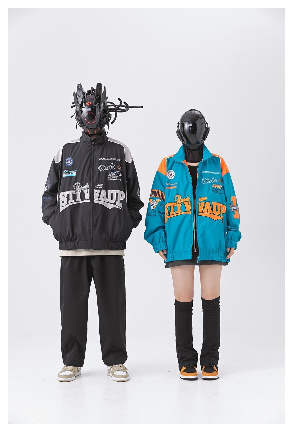 Hip-Hop Street Embroidery Multicolor Stand Collar Motorcycle Jacket