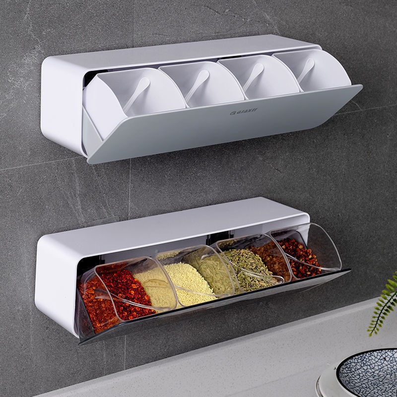 Title 5, Home Wall Mount Kitchen Spice Box Four-grid Com...