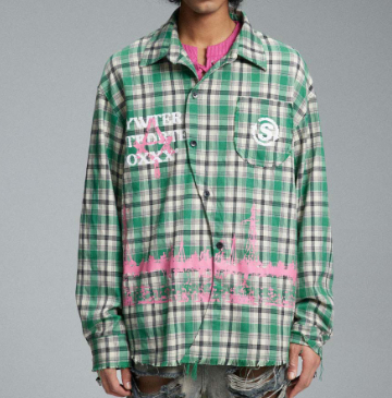 Japanese Trendy Plaid Stitching Shirt