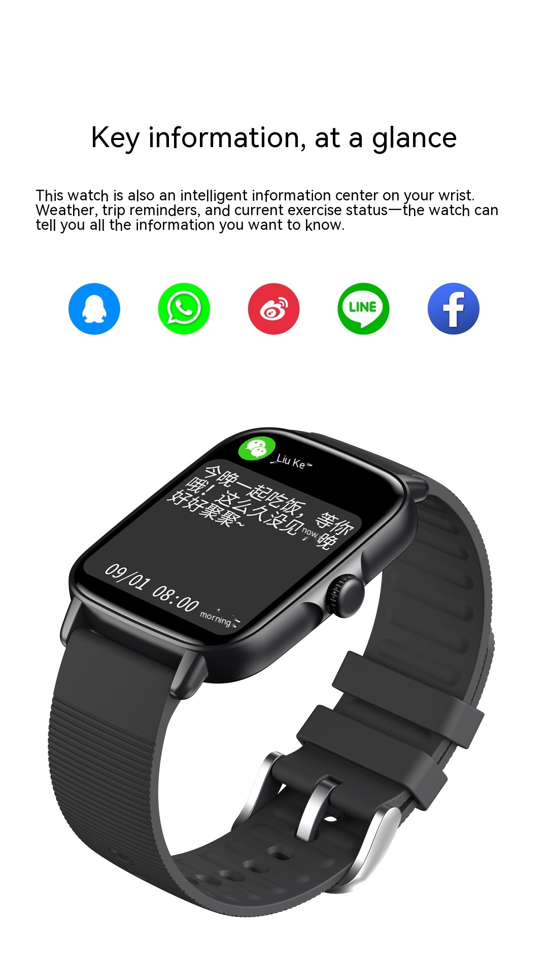 New KT58 Smart Watch 169 Bluetooth Heart Rate Blood Pressure Oximeter Step Smart Sport Bracelet