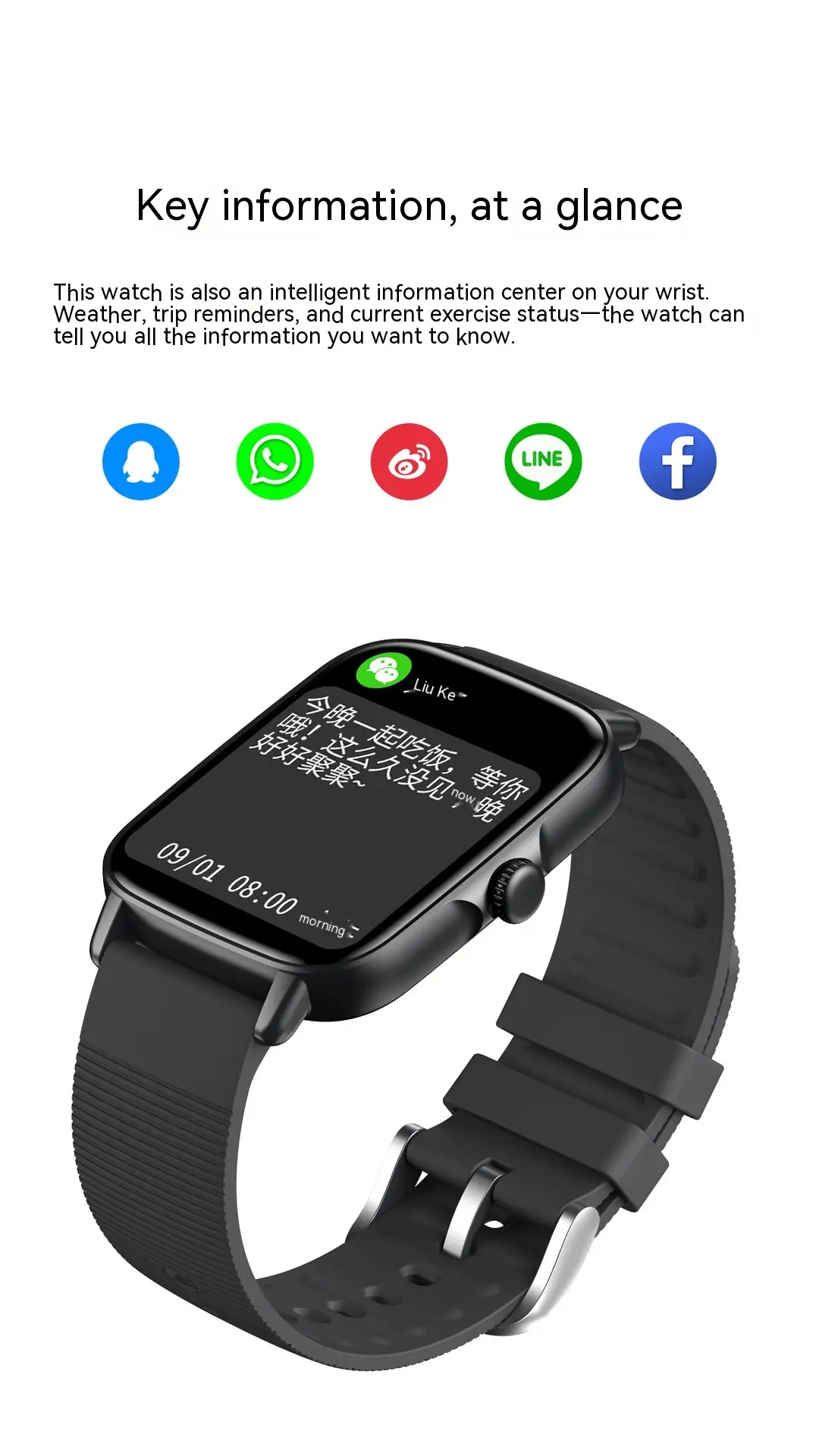 New KT58 Smart Watch 169 Bluetooth Heart Rate Blood Pressure Oximeter Step Smart Sport Bracelet