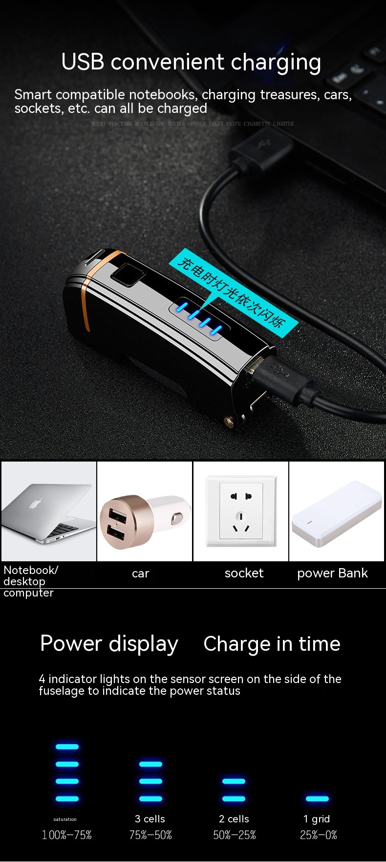 Title 3, Metal Multifunctional Induction Charging Lighter