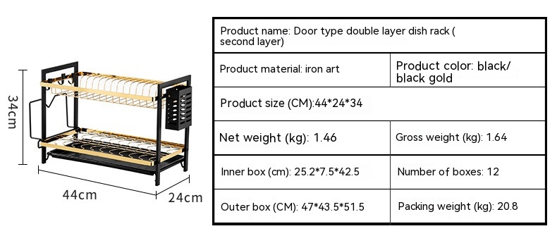 Title 1, Double-layer Tableware Storage Rack Tableware D...